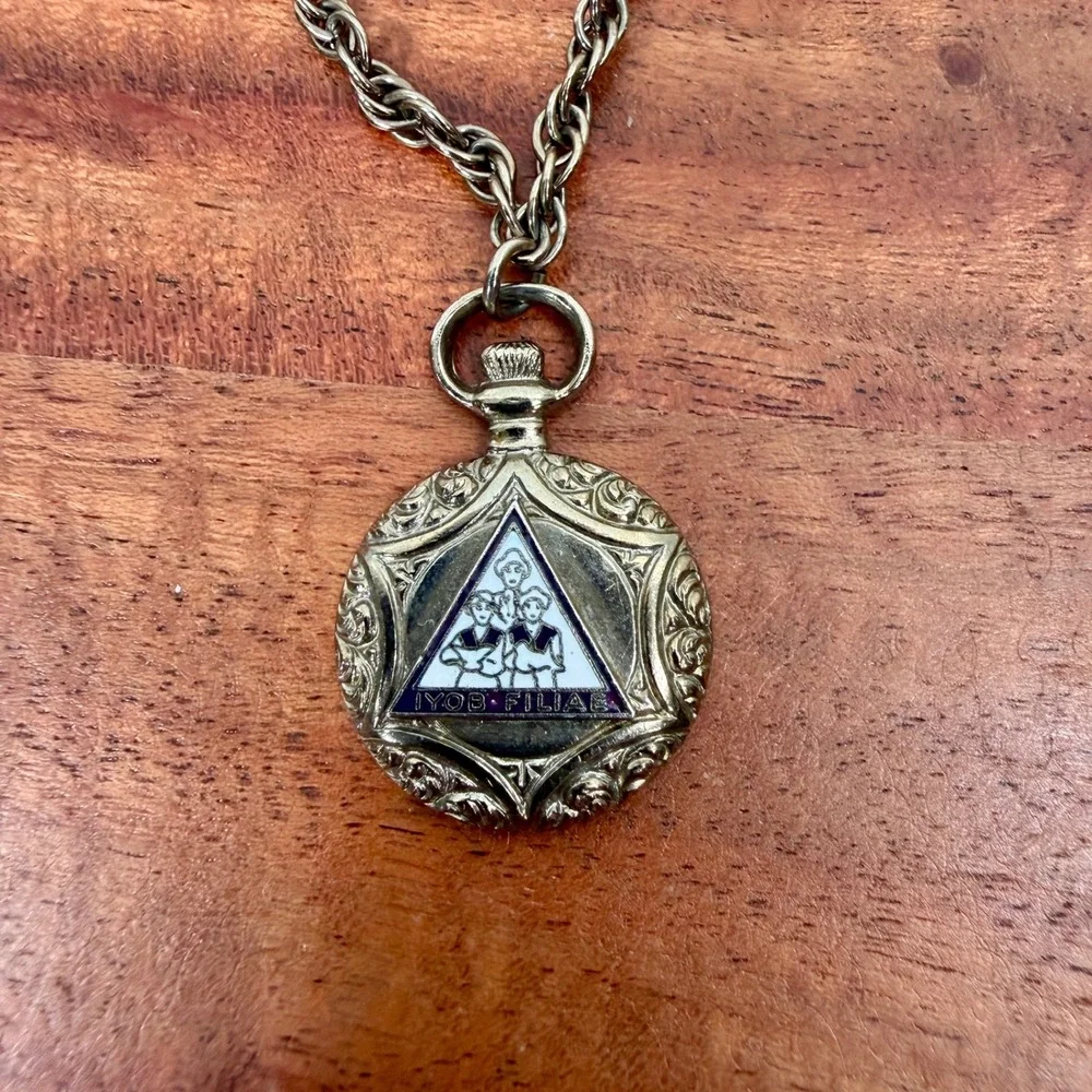 Vintage‎ Masonic Pendant Necklace with Enamel Emblem and Rope Chain